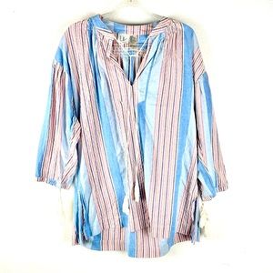 LIV - LOS ANGELES | 💗Striped Boho Drawstring Tassels Peasant Shirt Tunic